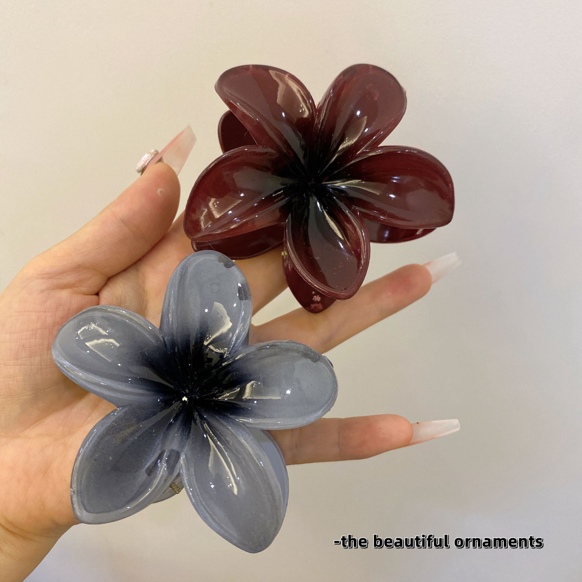 Europe and the United States cross-border colorful frangeria clip Bauhinia hairpin high-grade seaside resort hairpin shark clip accessories Specification drawing