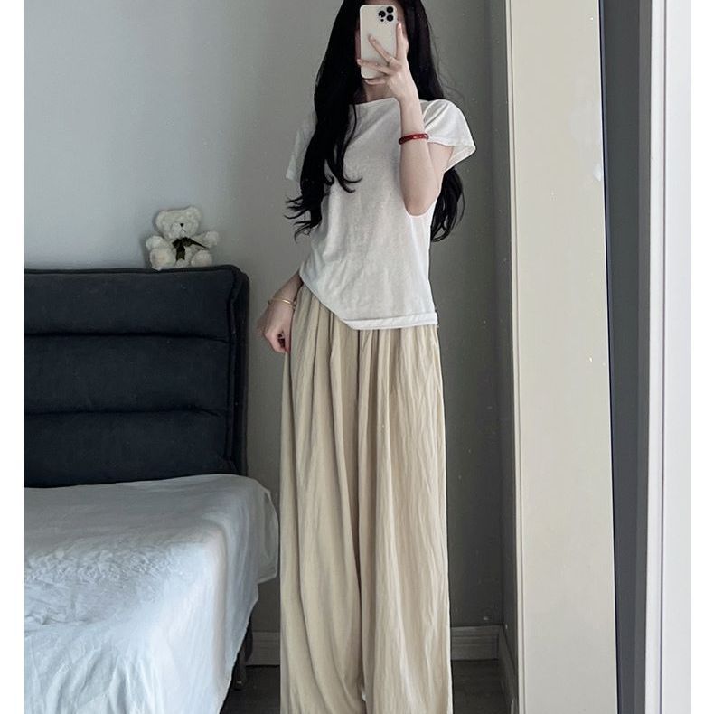 2024 Summer New Ice Silk Mountain Pants Women's High Waist Hanging Casual With Lazy Wind Straight Pants A Hair details Picture