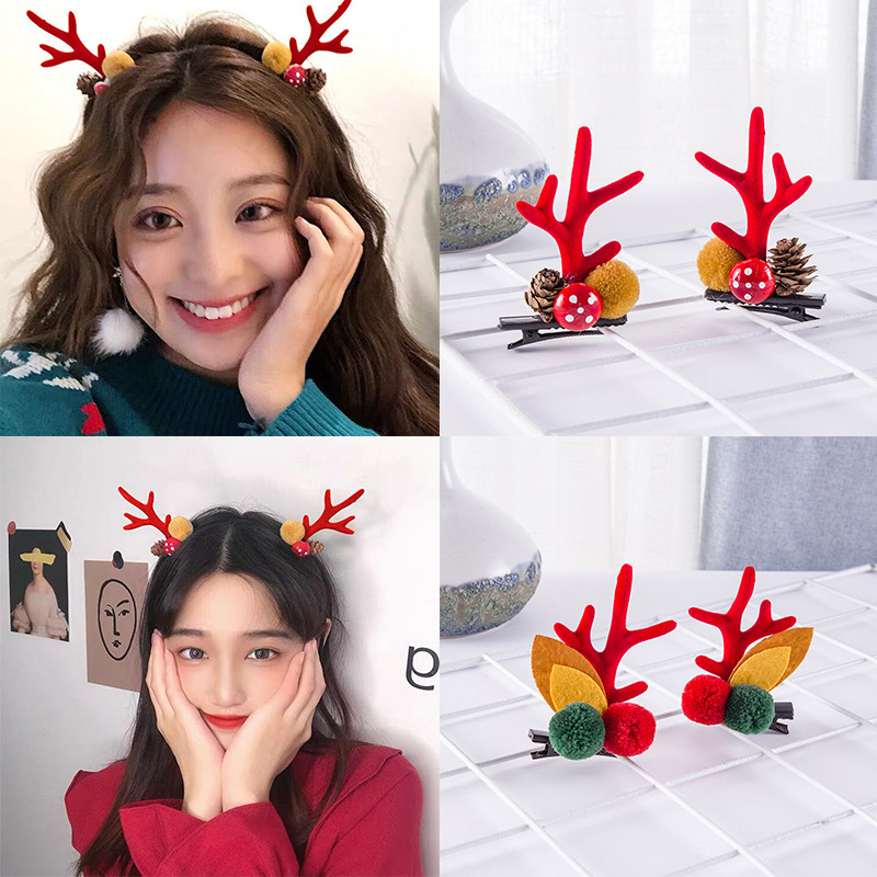 New Christmas Antler Hair Clip Hair Accessories Children Clip Girl Korean Net Red Cartoon Moose Hair Card Hair Accessories Wholesale