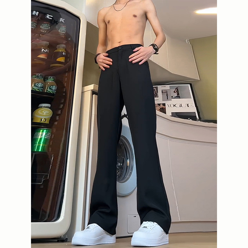 黑色直筒裤子男款夏天高腰显瘦弯刀微喇西裤垂感高级感休闲西装裤