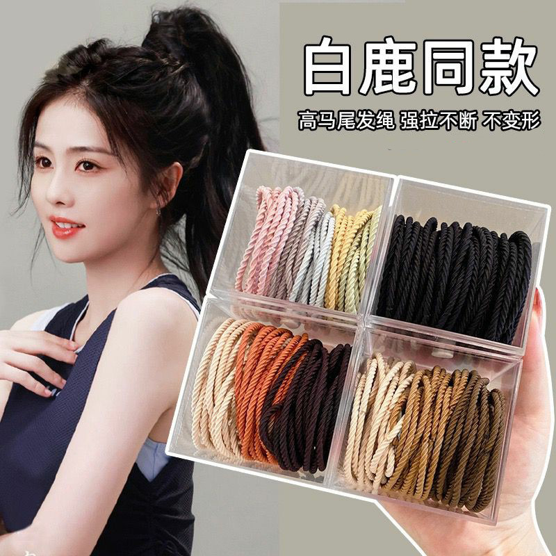 Korean canned threaded hair band basic style hair tie headwear for women, simple and durable leather band hair accessory with high elasticity for ponytail Specification image