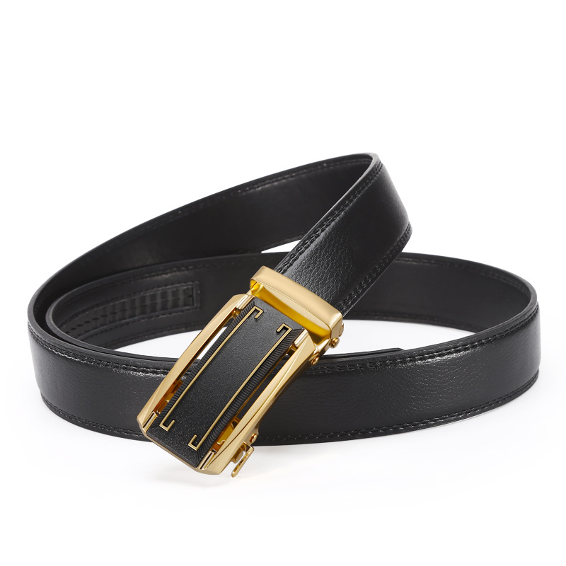 Men's Automatic Buckle Cut Edge Double Line Lychee Grain Young Men's Business Belt Factory Spot Wholesale Application Scenario