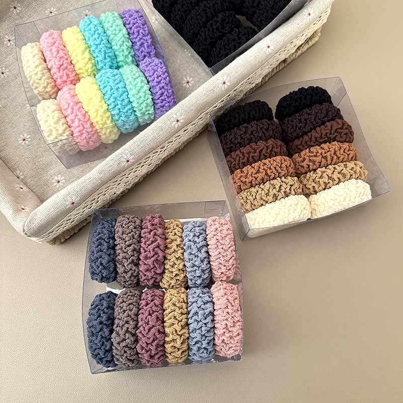 Boxed thickened and widened high-elasticity towel band, seamless fish-scale pattern hair tie, rubber band, leather cover, hair band pic 55