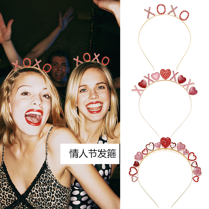 Europa y américa moda día de san valentín amor cristal hair hoop tiara XOXO rosa alloy head hoop regalo para la fiesta de las niñas