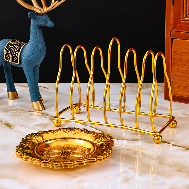 Wrought Iron 6-Piece Coaster Set Small Plate Set Gold Tail Fruit Snack Dish High-End Cake Tray Storage Tray details Picture