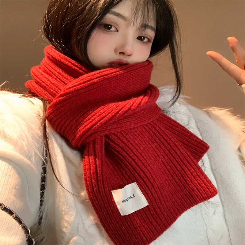 New Year red scarf for women's winter 2025 New Korean style, high-end feel, warm and thick woolen scarf trend for Christmas details Picture