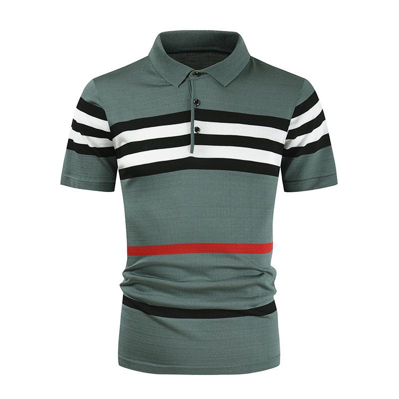 Cross-border foreign trade new men's short-sleeved T-shirt, men's lapel base layer shirt, casual striped T-shirt, men's T-shirt top