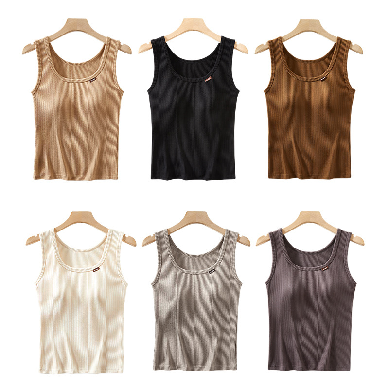 Cashmere double-sided brushed warm vest for women with chest pads, new winter solid color base layer top Item Picture