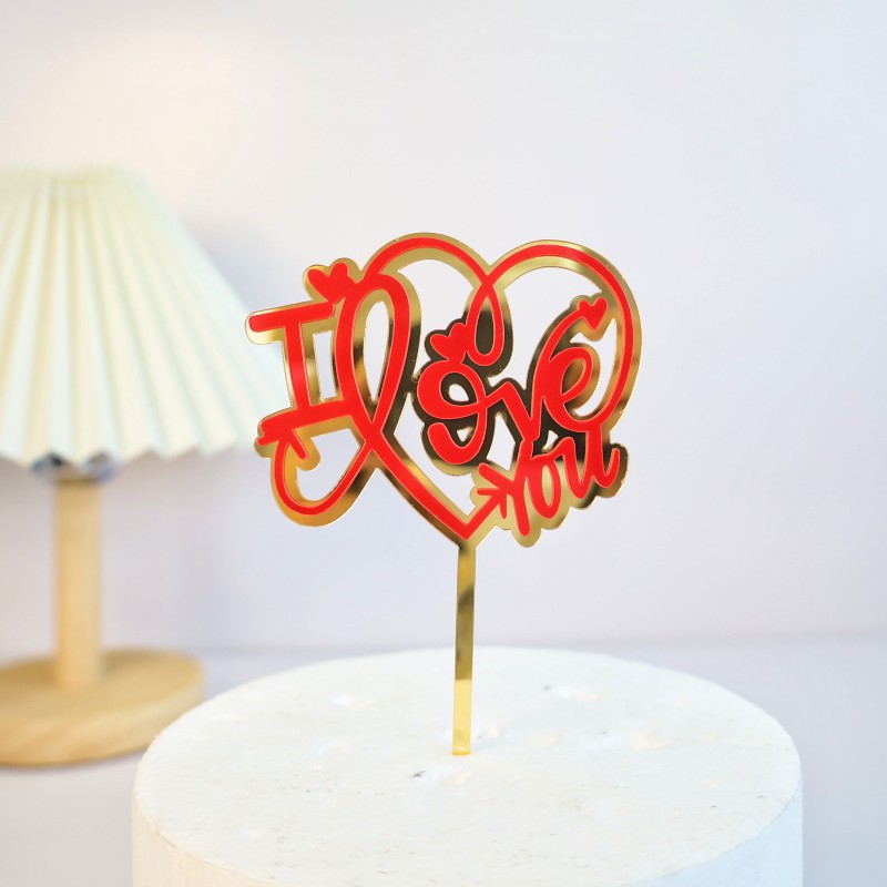 Copyright Cross-Border Valentine's Day Acrylic Cake Decoration Love Happy Valentine's Day Acrylic Cake Plate Plug-In Item Picture