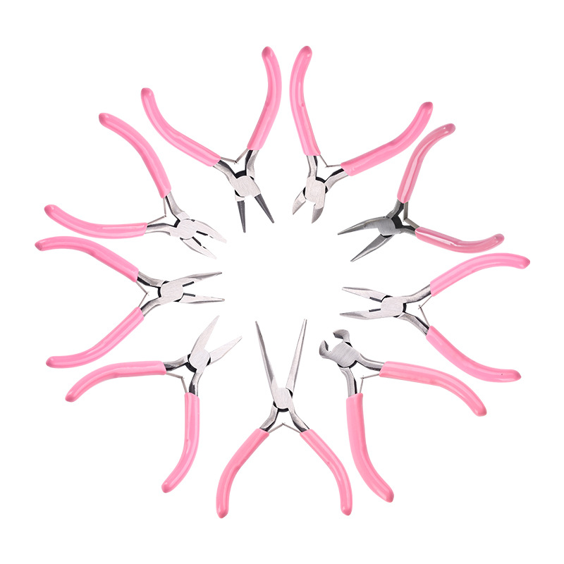 Pink mini pliers 9-piece DIY jewelry tool pliers, jewelry pointed-nose pliers, mini tool pliers Item Picture