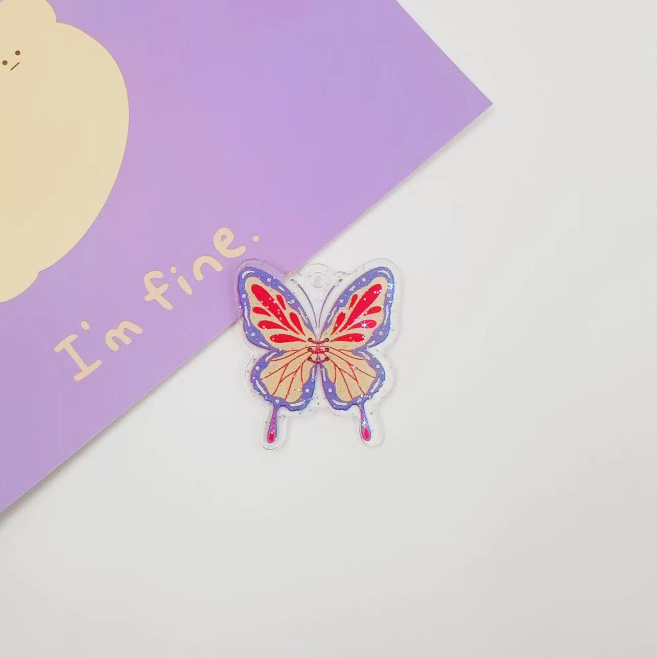 Diy Accessories Accessories Resin Bright Powder Three-Dimensional Butterfly Key Chain Pendant Acrylic Accessories Hair Accessories Handmade Materials details Picture