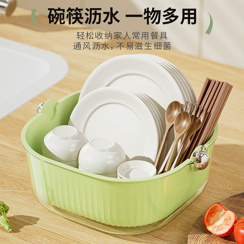 Kitchen Double Drain Basket Household Living Room Fruit Tray Thickened Washing Basin Three Sets Of Rice Washing Fruit And Vegetable Washing Basket Specification drawing
