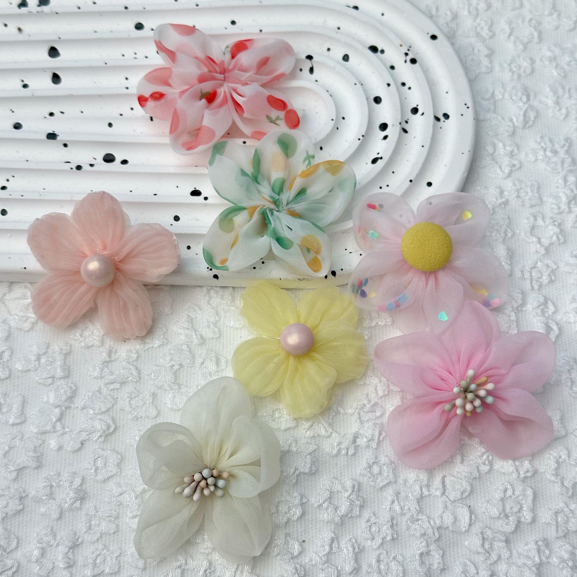 Children's Hair Clip Hair Rope Material Diy Hair Accessories Headgear Accessories Fabric Handmade Flower Yarn Flower Five-Petal Flower Accessories Specification drawing