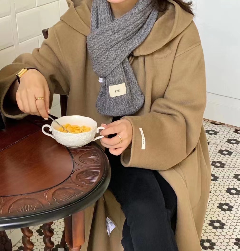 South Korea's New Solid Color Small Scarf Female Sweet Knitted Cross Bib Students All Take A Small Woolen Scarf Men And Women details Picture