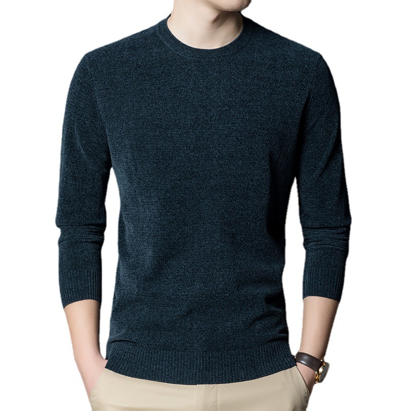 Manzibo mainly promotes the 2022 new casual sweater men's knitted sweater Chenille Youth pullover solid color basic round neck Item Picture