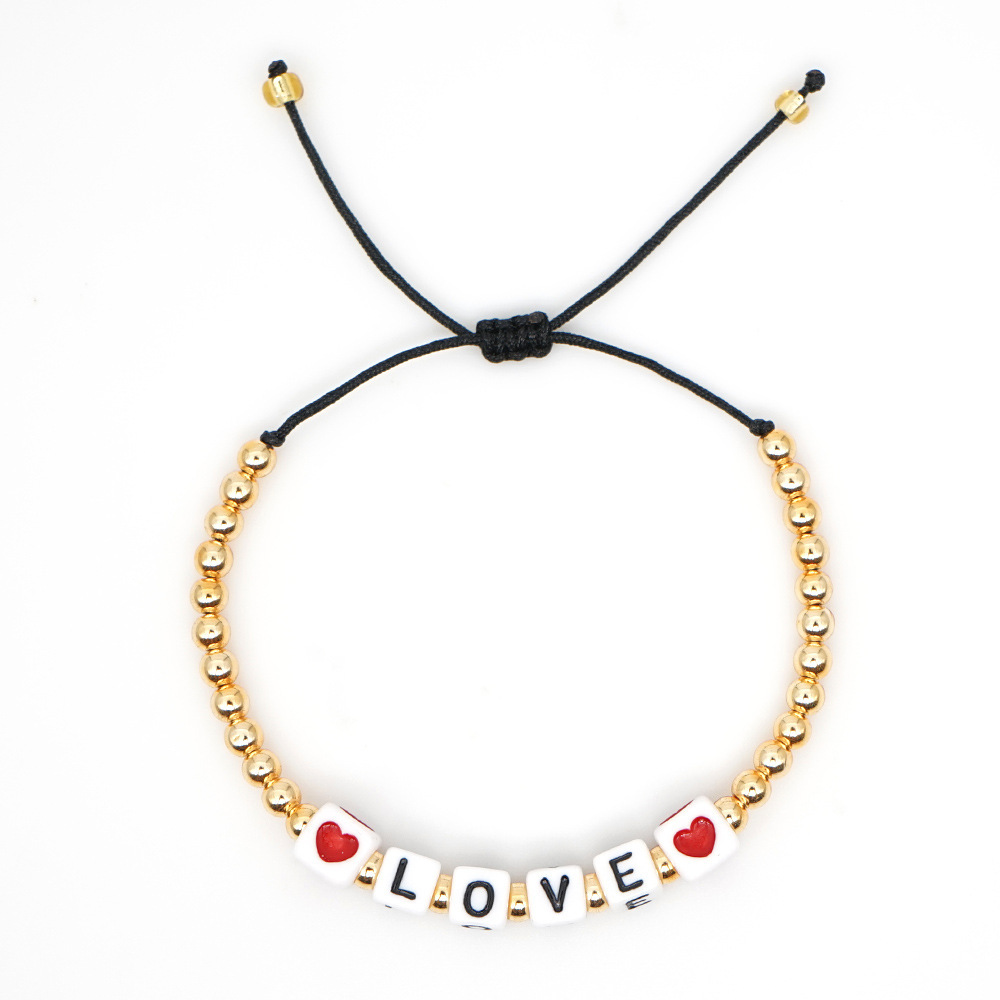 European And American Foreign Trade Cross-Border Amazon Love Letter Woven Bracelet Couple Gift Adjustable Bracelet Manufacturers Wholesale Specification drawing