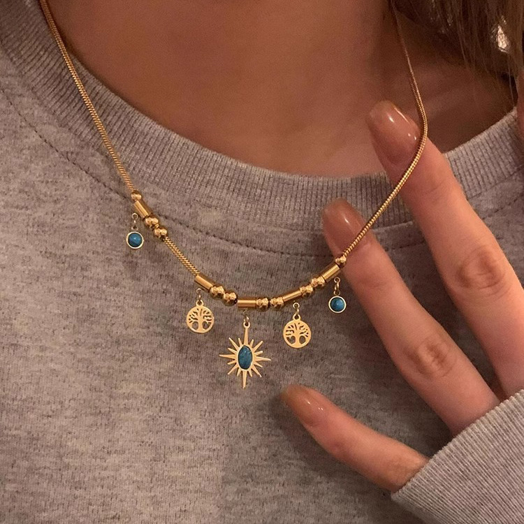 复古vintage太阳花项链女欧美跨境小众设计感高级2024年新款饰品