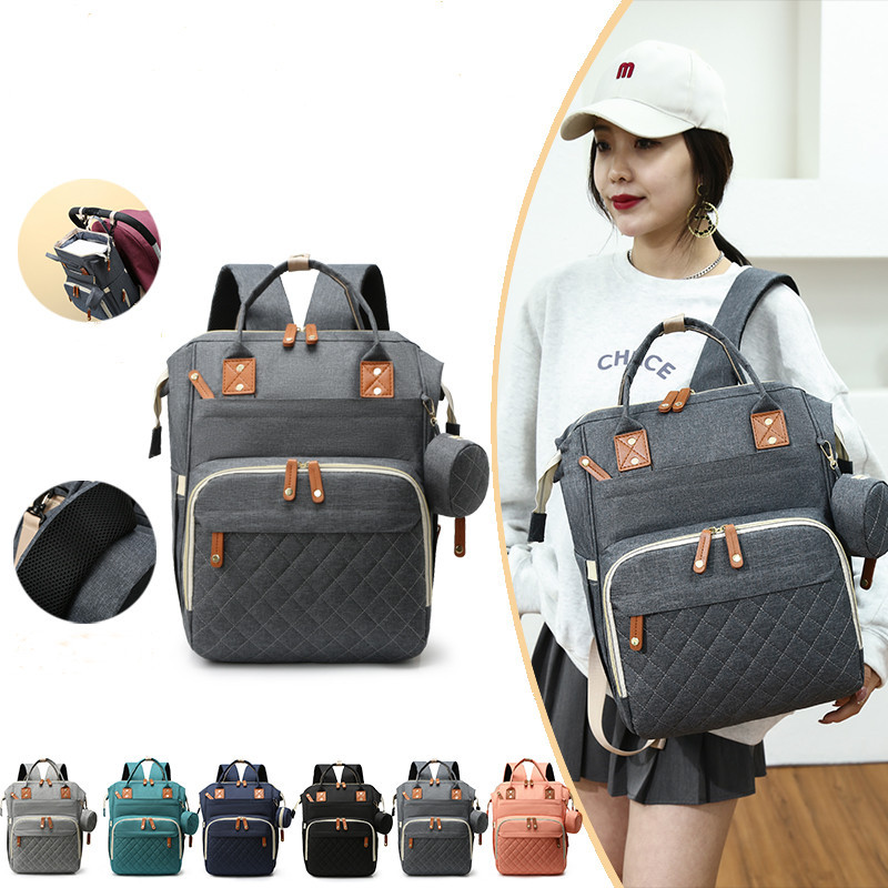 热卖款妈咪包绣线皮拉头双肩母婴包多功能USB充电背奶包Mommy bag