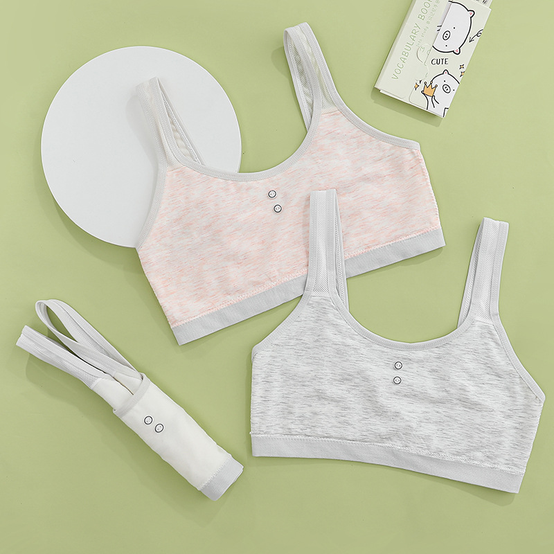 Simple girl's underwear pure cotton thin comfortable breathable fixed cotton pad anti-naked vest type student bra in stock full figure