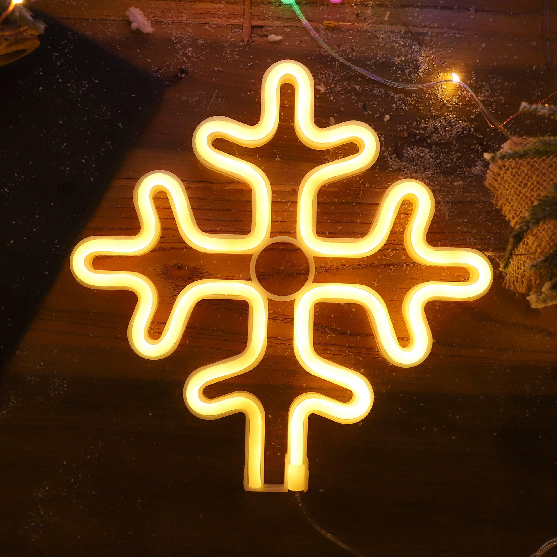Decoración navideña neón lámpara de forma de copo de nieve lámpara de mesa creativa girly heart ins room decoration light cross border Specification image