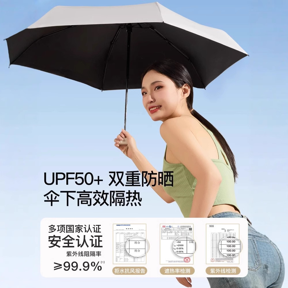 Compact and convenient umbrella for women, dual-purpose: sun protection, UV protection, and sunshade. Mini capsule, thickened with black vinyl details Picture