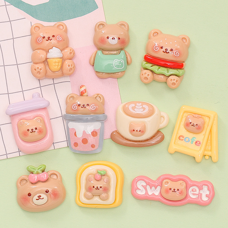 Cartoon Bear Burger Milk Tea Diy Cream Glue Phone Case Hairpin Water Cup Paste Resin Accessories Wholesale Specification drawing