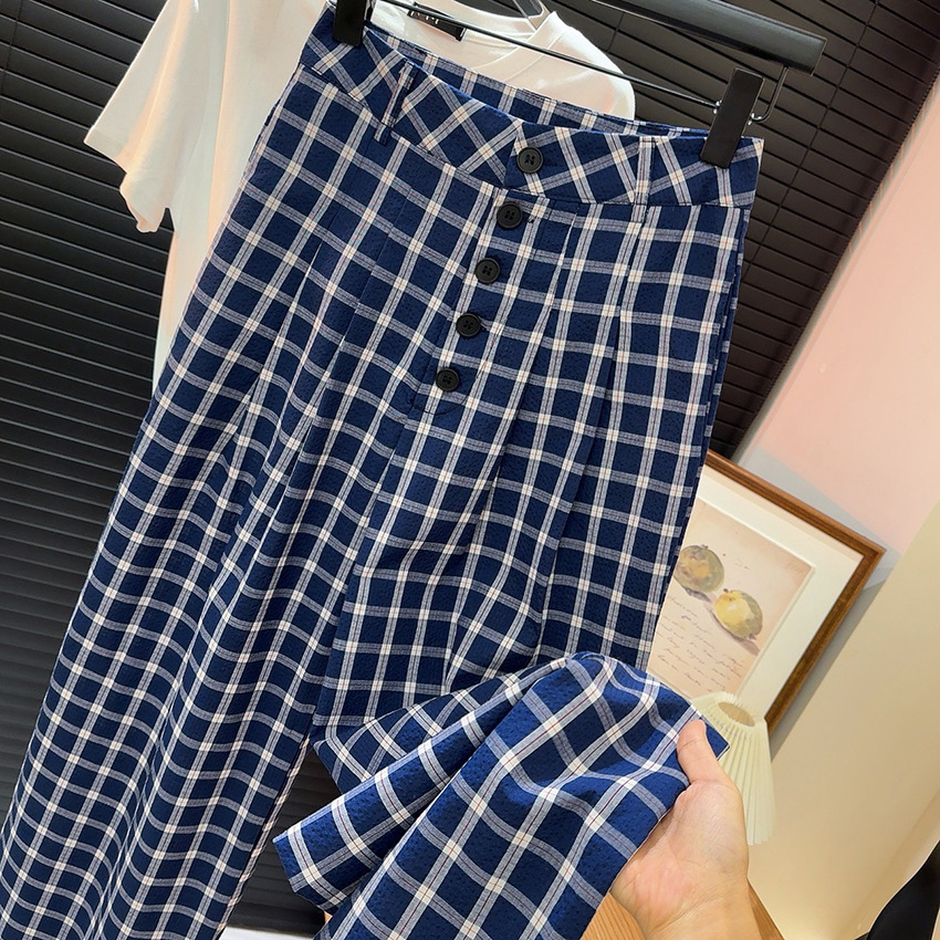 赵露思格子裤宅女同款休闲裤宽松阔腿裤女秋季慵懒显瘦格纹拖地裤