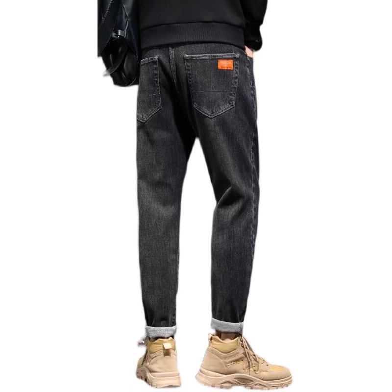 Trendy brand jeans for men's spring and autumn, Korean style small straight leg casual nine-inch pants, youth fashion and cool Harem pants Item Picture