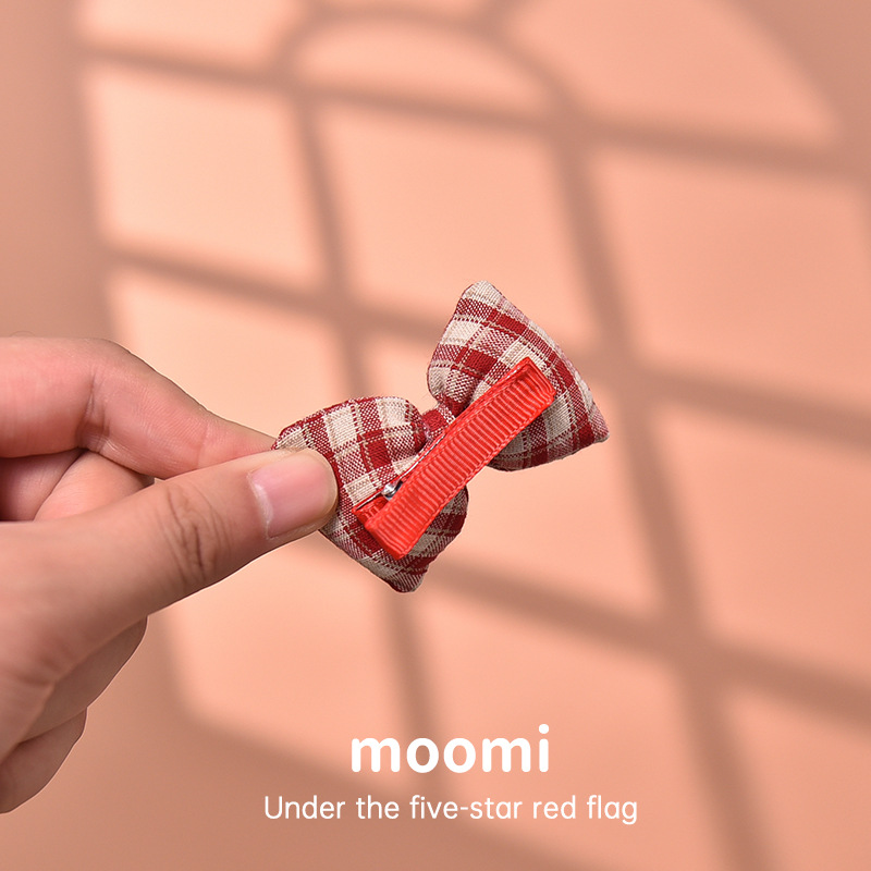 复古格子蝴蝶结一字夹侧边夹女童国潮发饰大发圈小学生头饰品批发详情3