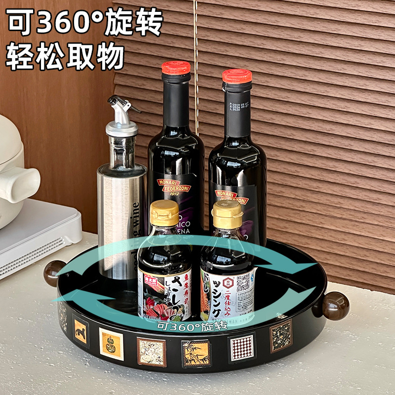 Light luxury Chinese-style cosmetics storage box, light luxury desktop dressing table, skin care products, lipstick and perfume rotating tray details Picture
