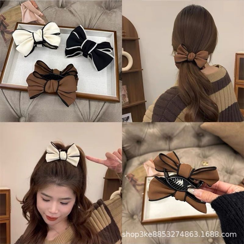 秋冬新款蝴蝶结丸子头抓夹气质少女后脑勺盘发鲨鱼夹百搭马尾发夹