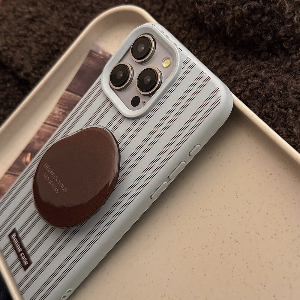 高级感ins条纹iphone16手机壳苹果17复古棕支架15pro max适用13软详情25