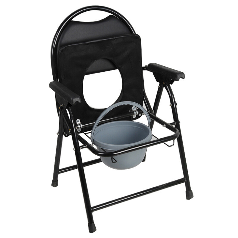 Cross-border exclusive black foldable toilet chair with potty, pregnant women's mobile multi-purpose toilet chair with copy chair details Picture