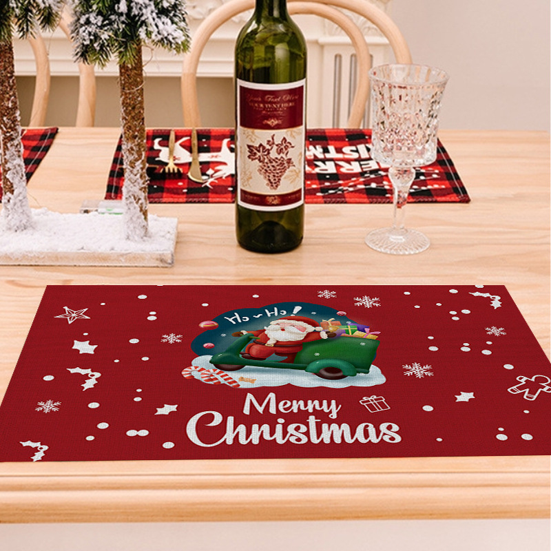 Modern, simple, fashionable, creative, elegant and high-end cross-border new products, Santa Claus linen placemats, square restaurant decoration, Nordic festival celebration, reindeer table MATS wholesale, placemats waterproof, anti-slip, heat-resistant and wear-resistant details Picture