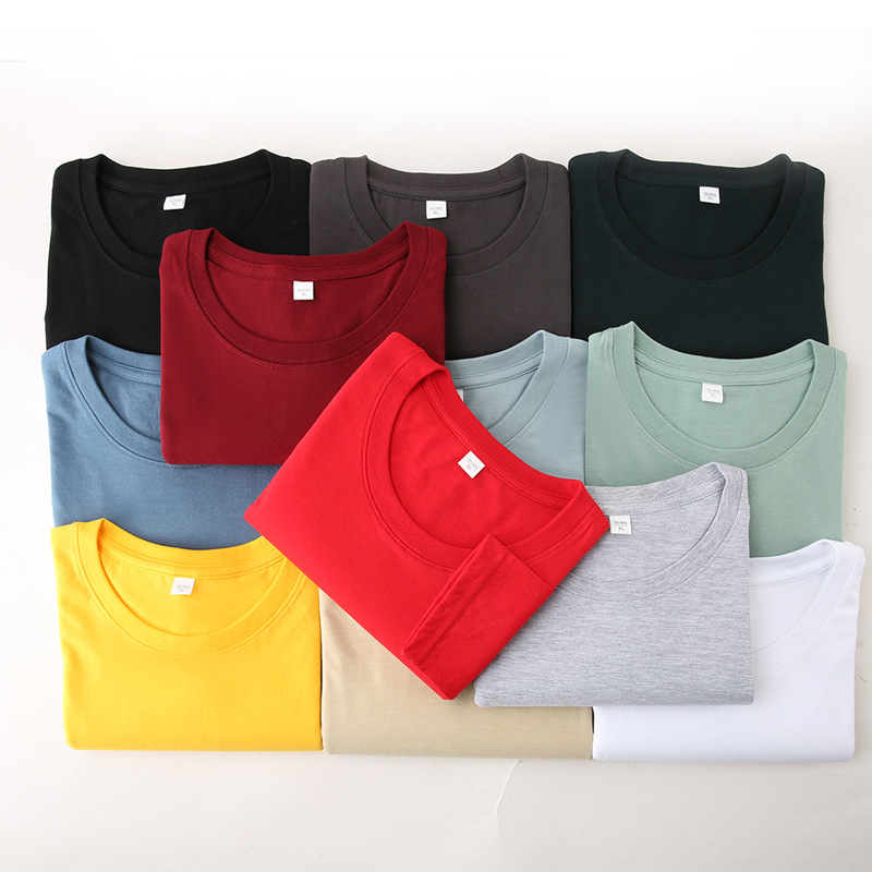 Long-sleeved T-shirt, men's solid color combed cotton round-neck base layer, spring and autumn large-sized T-shirt, thin sweatshirt manufacturer wholesale Item Picture