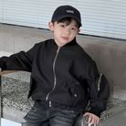 24春新款中小童男童韩国童装黑色圆领拉链大口袋飞行服夹克外套潮
