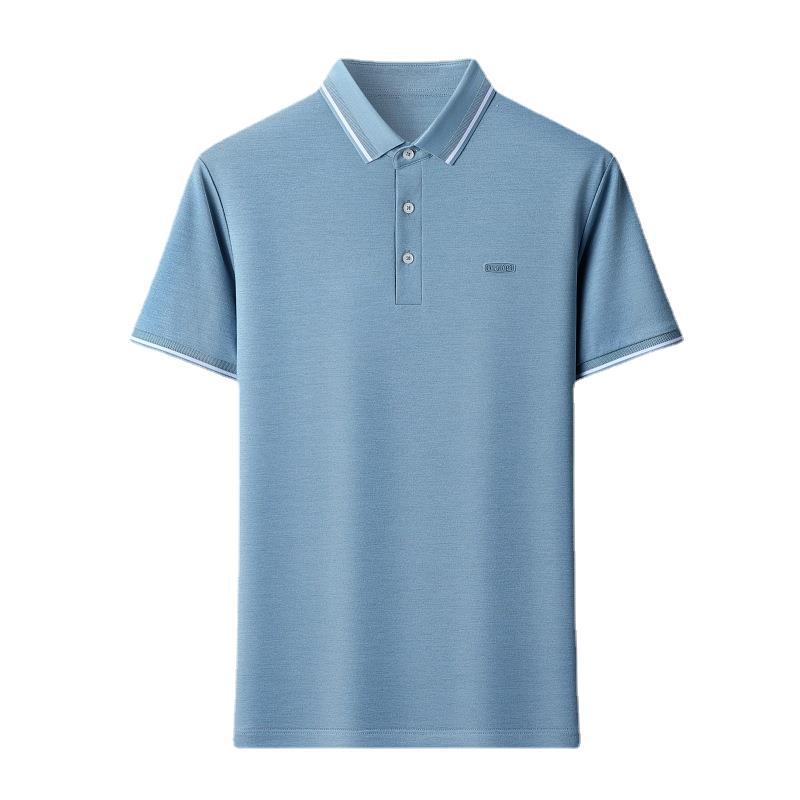 Luxury brand men's mulberry silk short-sleeved polo shirt 2024 Summer new style mid-to-young casual solid color high-end T-shirt Item Picture