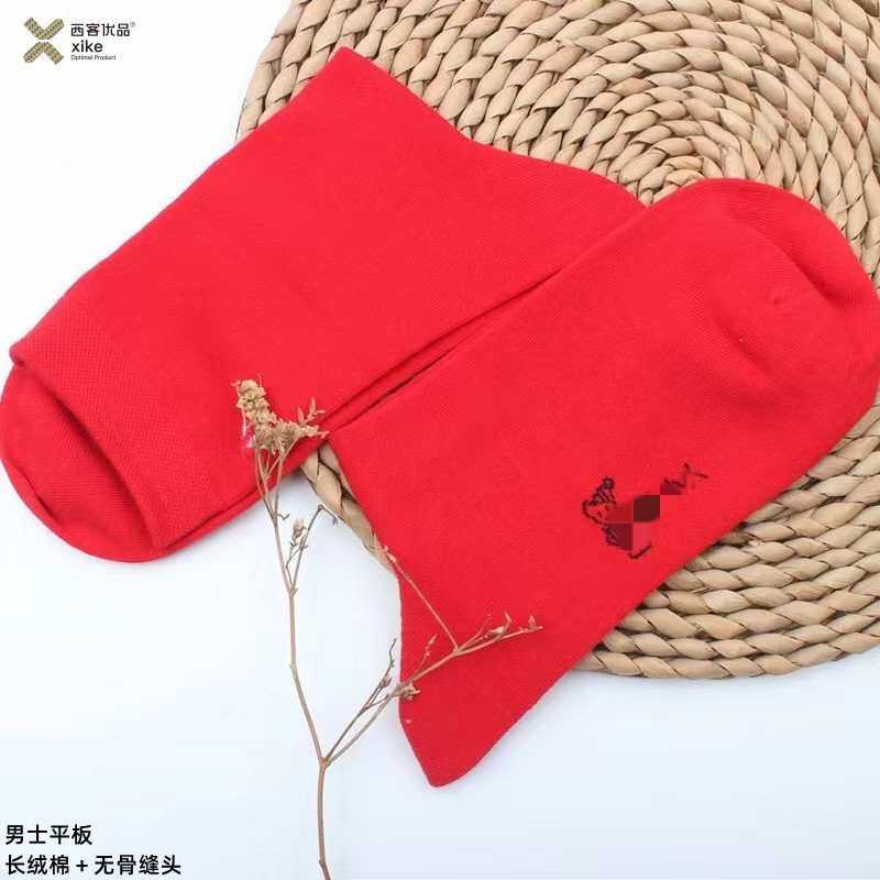 红袜子西客优品厂家舒适柔软平板刺绣女士中筒袜产品图