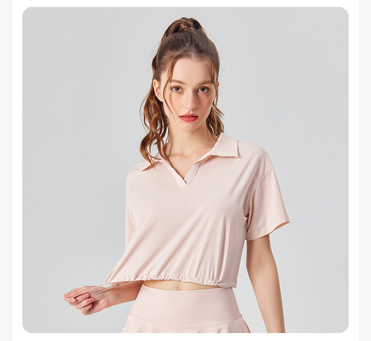 New Pure Desire style yoga fitness short-sleeved T-shirt for women, casual sports high-neck fitness wear, sun-protective quick-drying top pic 24