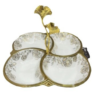 Creative ceramic multi-compartment fruit plates, pastry plates, flower tea, dried fruit snack plates, ginkgo leaf 4-compartment tableware, fruit plates 14, golden castle vases Item Picture