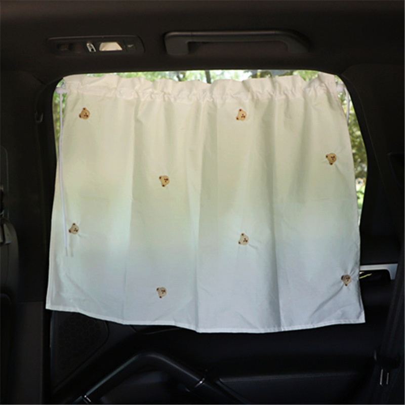 汽车车窗遮阳帘 绣花小熊棉布车用遮阳挡 夏季防晒隔热帘汽车用品详情图2