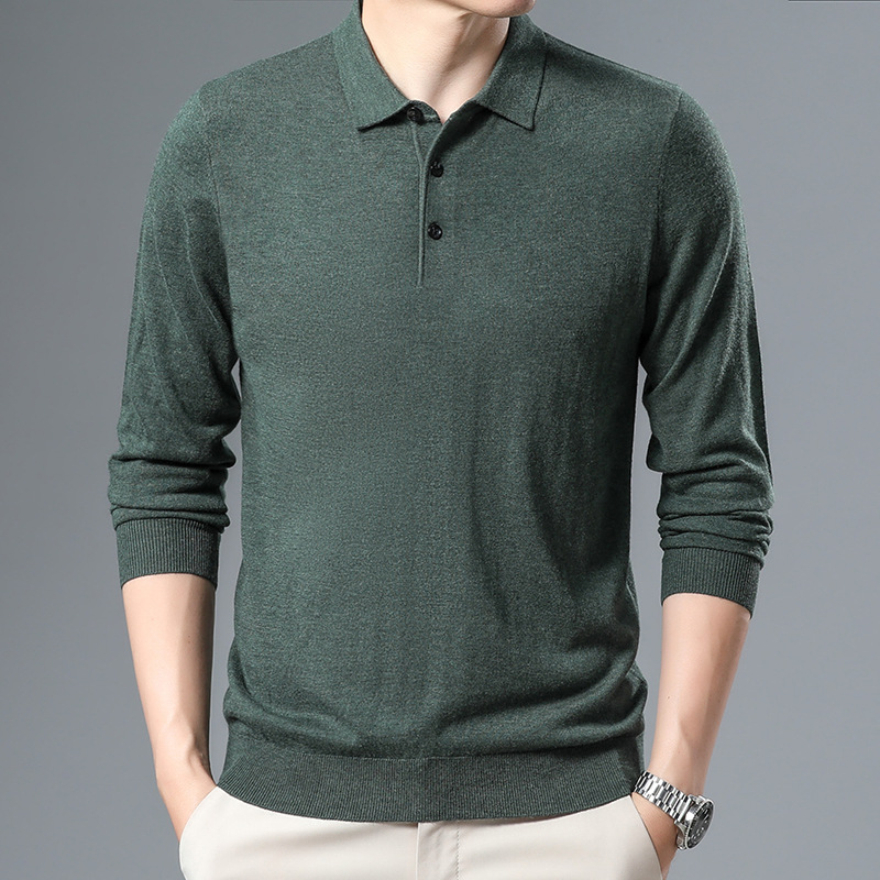Men's 2023 autumn new Korean-style solid color lapel men's knitted sweater, slim and casual long-sleeved sweater for men Application Scenario
