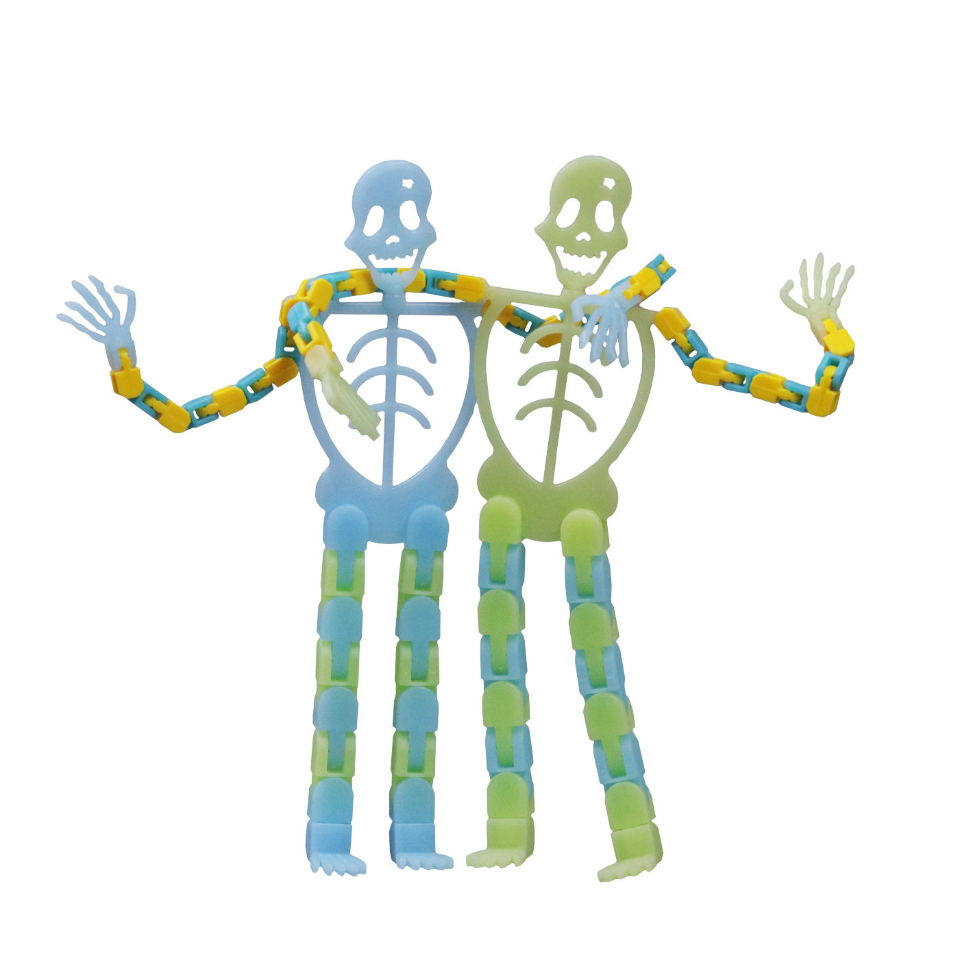 Wholesale glow-in-the-dark versatile skeleton figures, joint figures, stress-relieving novel and unique toys, Halloween mobile phone stands, decorative items, transformable glow-in-the-dark chains, skeleton figures, and skull figures Item Picture