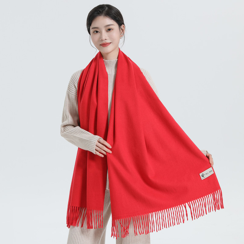 Woolen Scarf Female Autumn Winter Thickened Red Cashmere Scarf Solid Color All-In-One Shawl Red Scarf Wholesale