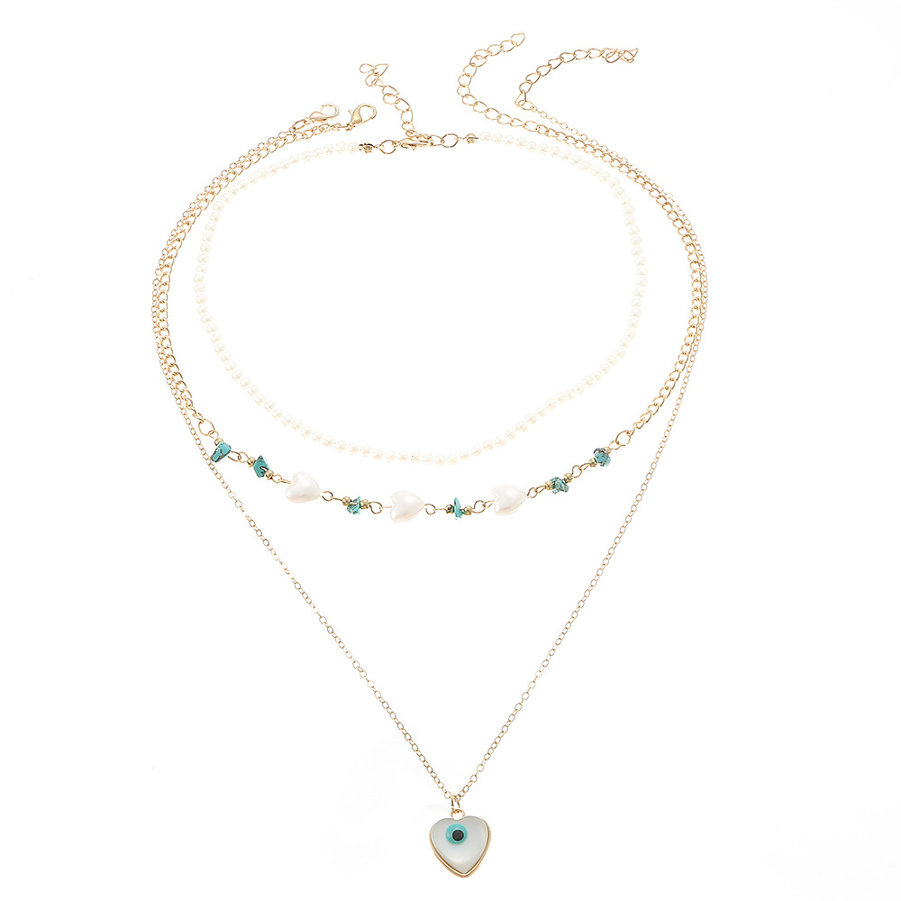 Nz2881 Europe And America Cross-Border Love Pendant Turquoise Splicing Pearl Necklace Female Retro Niche Wear Choker Tide Item Picture