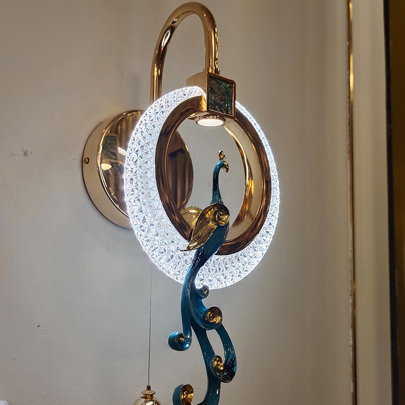 New Chinese-style light luxury wall lamps, living room background wall lamps, bedroom bedside lamps, designer enamel phoenix led lamps wholesale details Picture