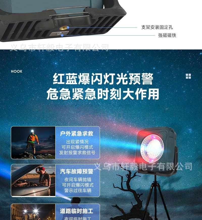 跨境新款户外露营便携投光灯强光野营灯高亮照明灯防水帐篷灯批发详情12