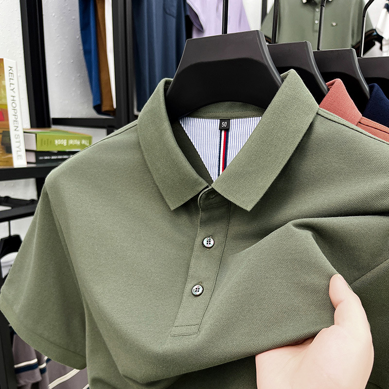 细珠地纯棉polo衫短袖男夏季新款中年纯色商务休闲翻领男士t恤