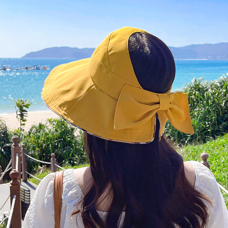 New Summer Women's Topless Breathable Outdoor Sunshade With Large Brim Sun Hat Folded Bow Empty Hat Application Scenario