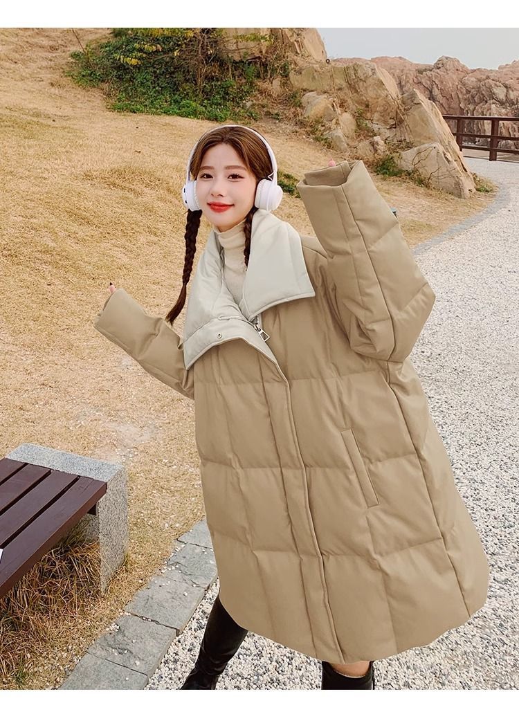 Aguacate verde pato blanco abajo PU piel abajo chaqueta para mujeres estilo mediano largo diseño de nicho sentido influencers estilo explosivo abrigo sin lavado pic 37